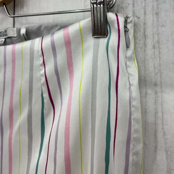 Badgley Mischka US 10 White Pastel Striped Crop Pants High Waist - Picture 6 of 10